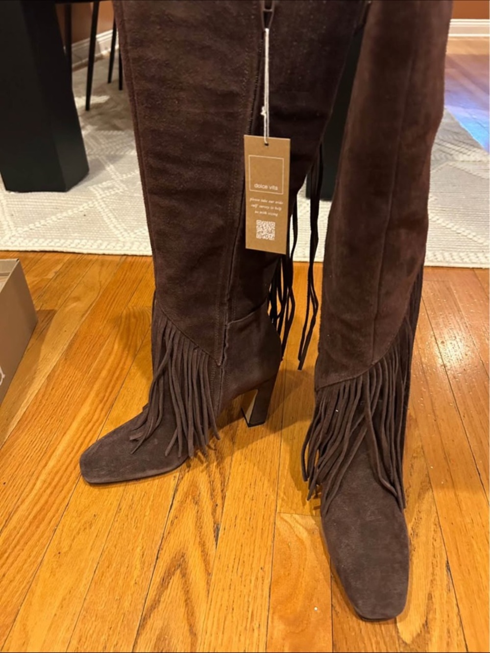 Dolce Vita Dark Brown Suede Over-the-Knee Fringe Boots - Picture 1 of 3